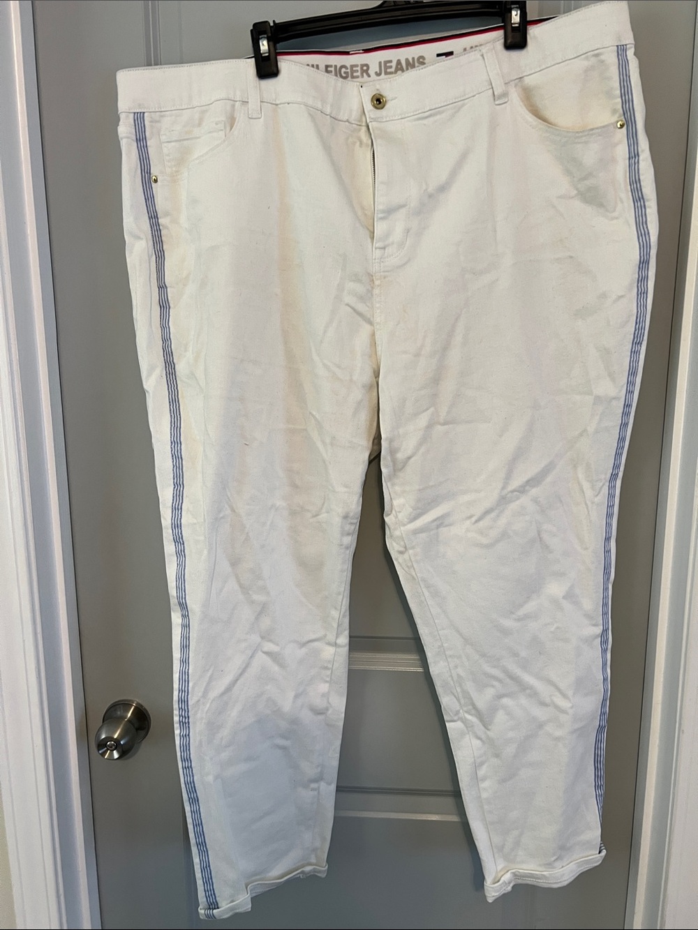 Tommy Hilfiger White Chinos with Blue Side Stripes - Women's